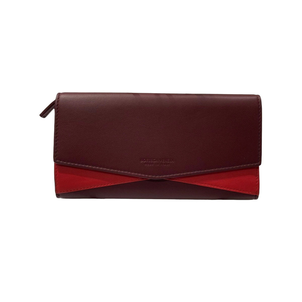 Bottega Veneta Envelope Bicolor Leather Wallet Long Bordeaux Veneta Purple Red